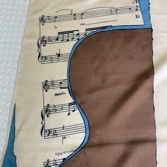 Pichio silk scarf music notes, piano, sheet music print blue brown and cream - Picture 5 of 5